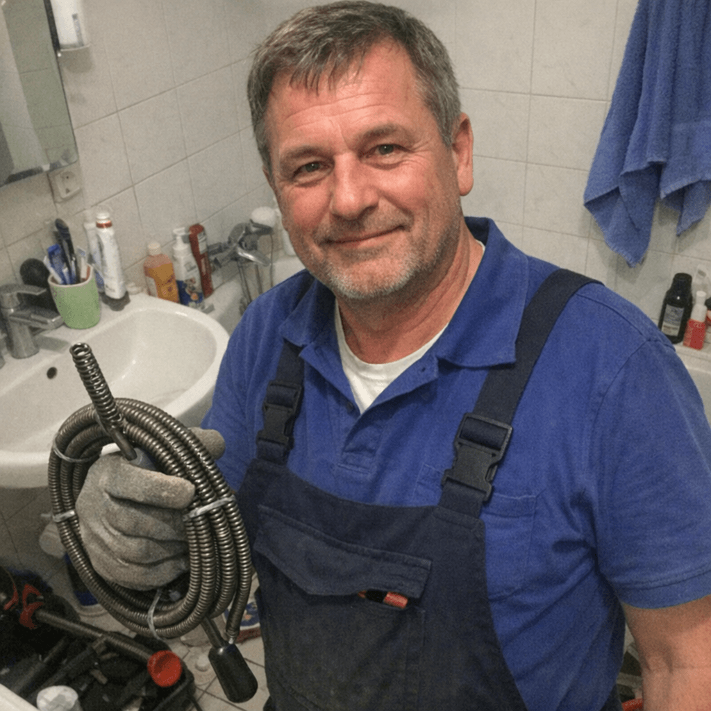 Fachmann bei der Abflussreinigung im Einsatz